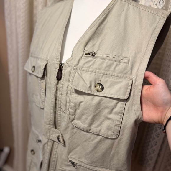 LL Bean Mens Fishing Vest Utility Pocket Safari Khaki Large - Picture 6 of 10